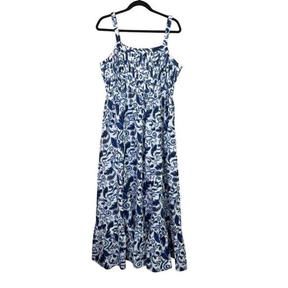 NWT Cleobella Paisley Pleated Sleeveless Square Neck Tia Ankle Dress Blue Large - Picture 2 of 9